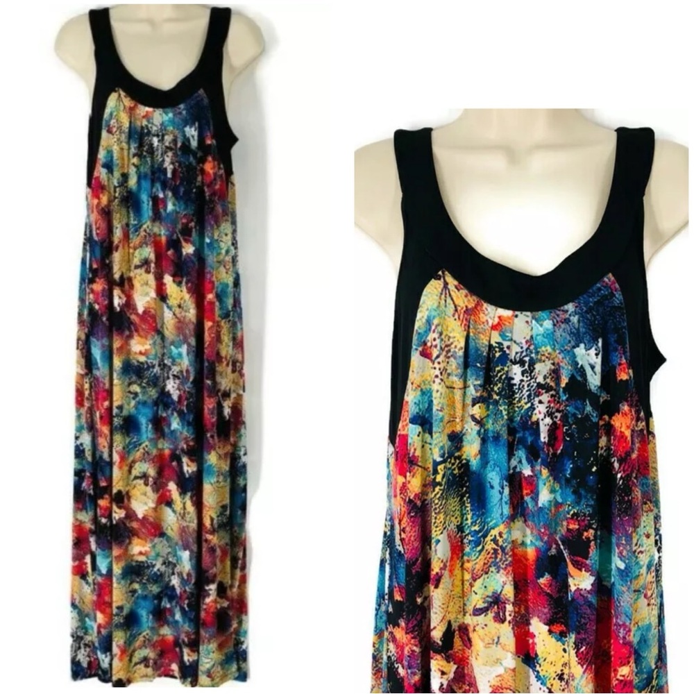 Peck & Peck Black Multicolor Abstract Print Maxi Dress